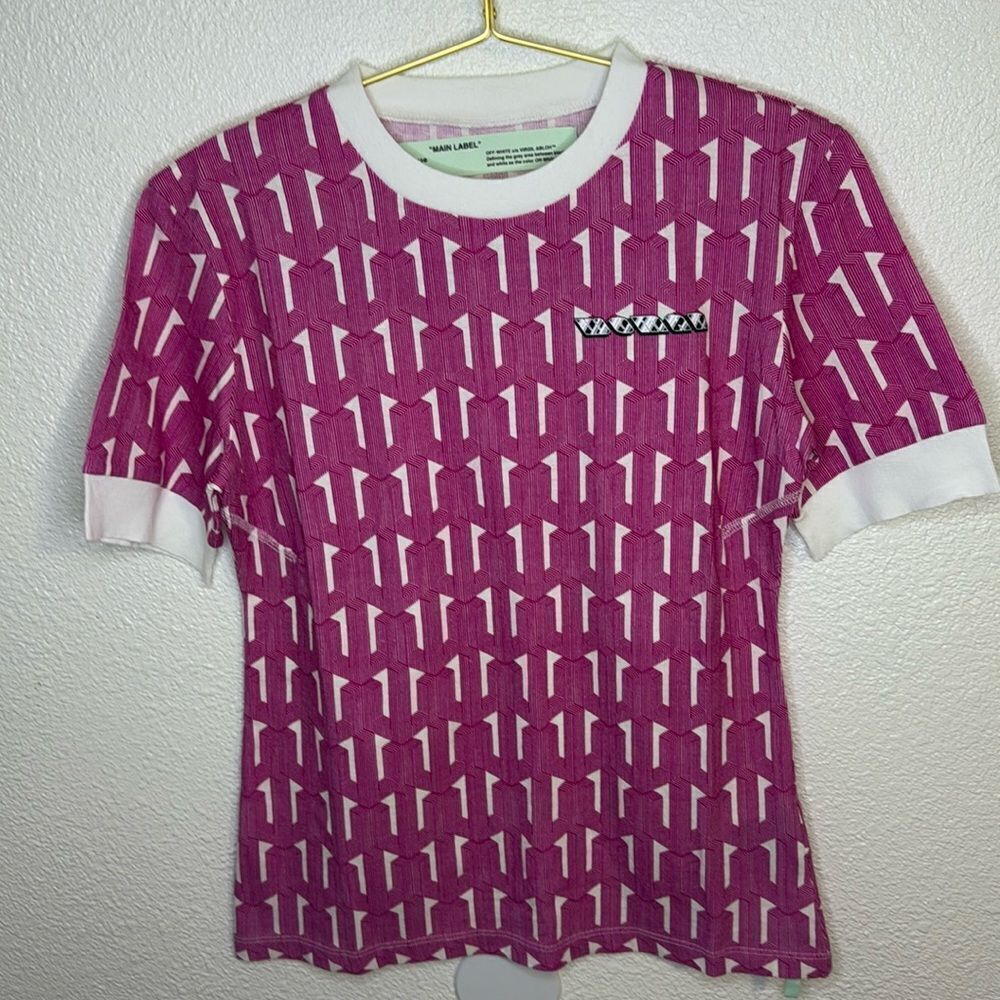 NEW-OFF WHITE- Pink White Optical 3D Arrows Woman Logo T-Shirt -Size Large